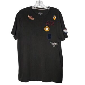 Armani‎ Exchange Mens Patch Graphic T-Shirt Gray Regular Fit Crew Neck Medium
